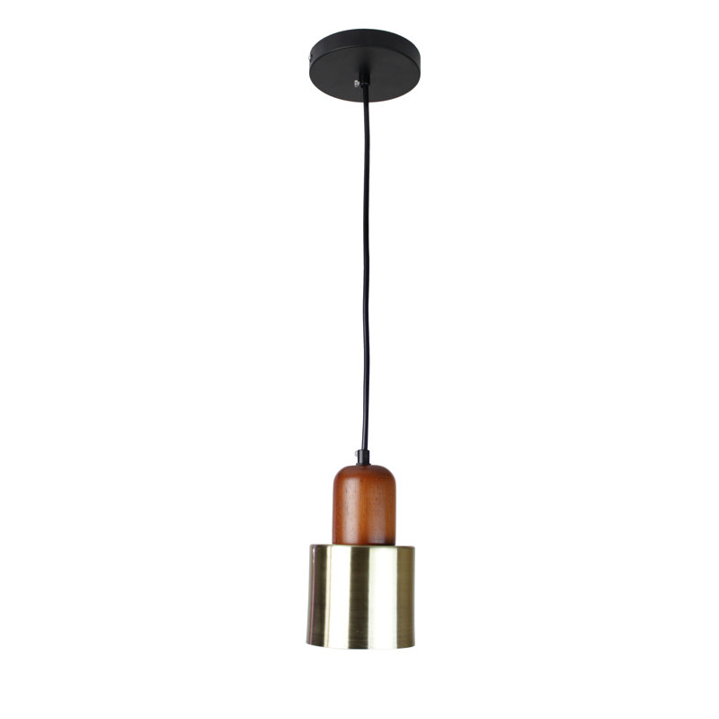 Luminaire suspendu cylindrique à 1 lumière avec accents en bois