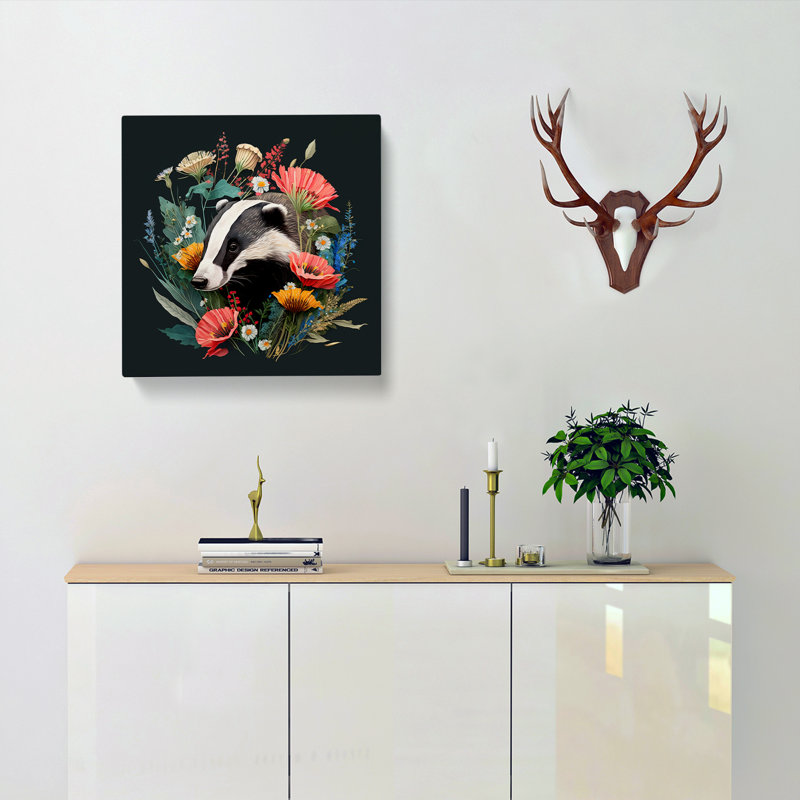 Badger Floral No.4 - Wrapped Canvas, 35cm H x 35cm W x 3cm D