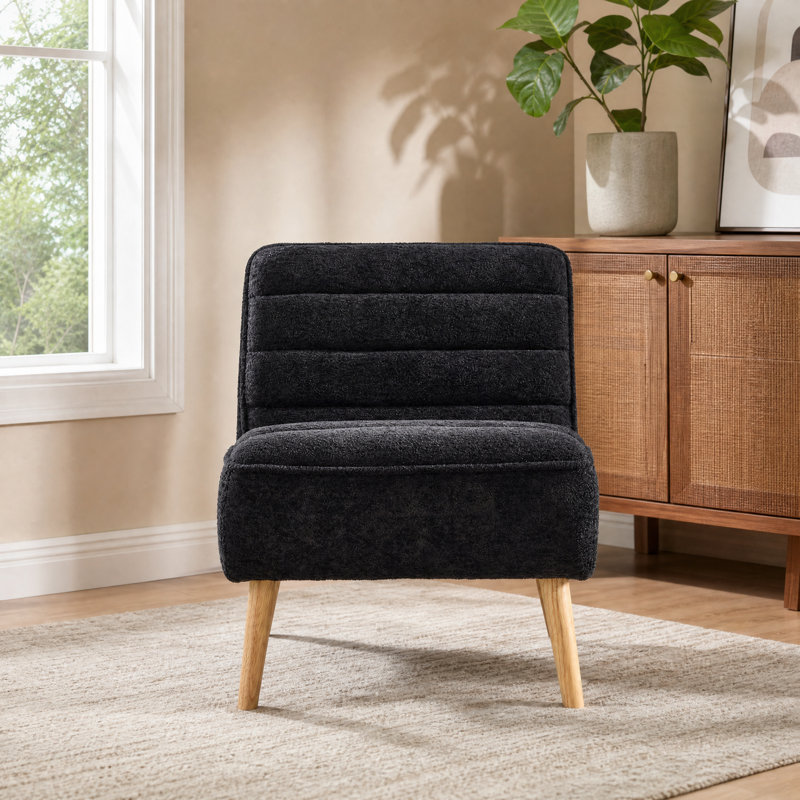 Fauteuil d'appoint moderne sans accoudoirs, capitonné, avec pieds en bois d'hévéa