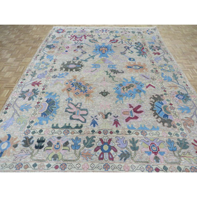 Tapis oriental beige Oushak coloré noué à la main 9 X 12 E8A41B24D4B449B08E3AB43258F98614