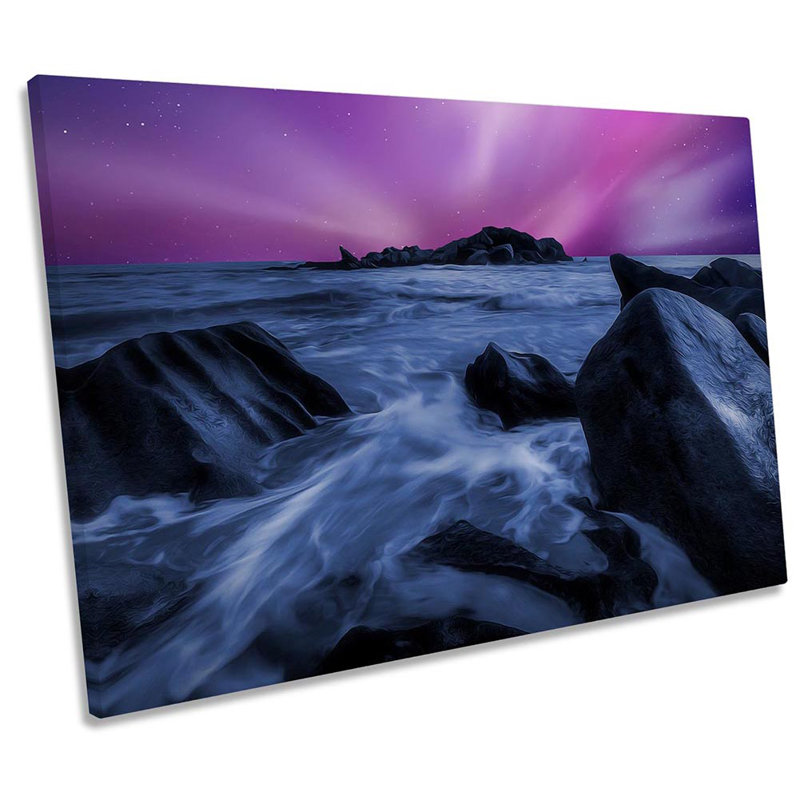 Purple Seascape Moonlight Framed - Wrapped Canvas Print, 81.3cm H x 121.9cm W x 4cm D