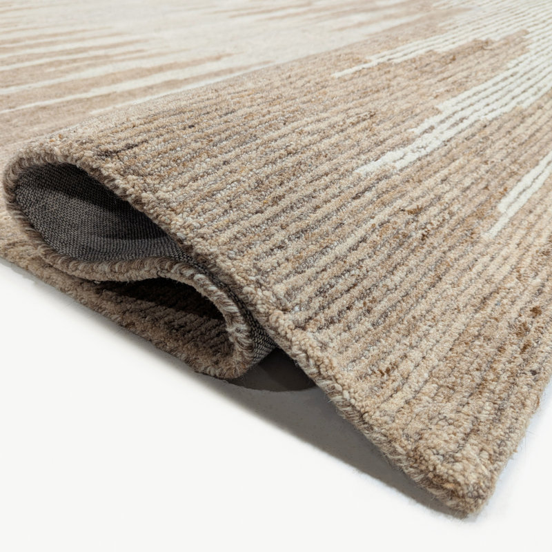 Abrash Ikat Hand-Tufted Wool Area Rug Cut/Loop Pile, Natural, 2' x 3'