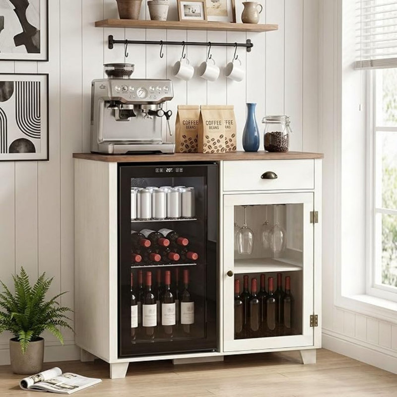 41.7 Inch Kitchen Island with Mini Fridge Space, Outlet & Storage, 41.7" L, BEIGE