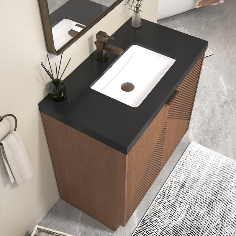 Monterey 35.4" Freestanding Bathroom Vanity + Reinforced Black Acrylic Sink, Brown