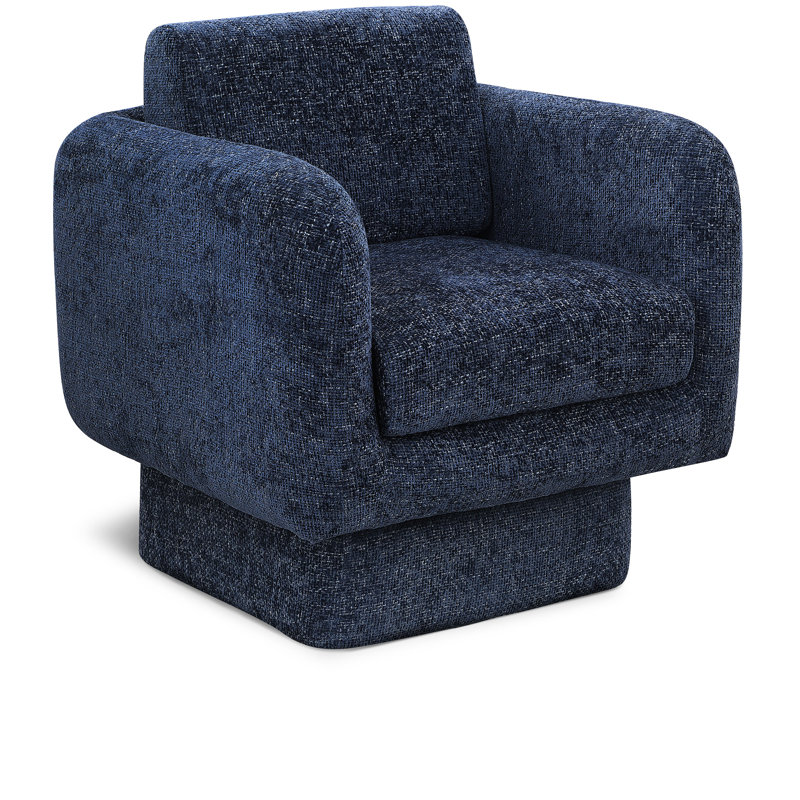 Alessandra Chenille Fabric Swivel Accent Chair, Navy Chenille Fabric