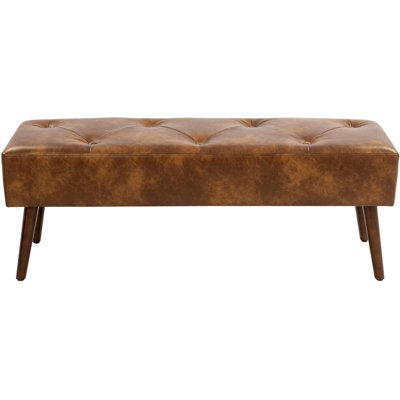 Latitude Run® 44 Inch Tufted Leather Bench, Leather Footrest Stool Bedroom Bench Seat, Upholstered Tufted Beathable Fabrics Ottoman Bench with X-Shaped Wood Legs fo