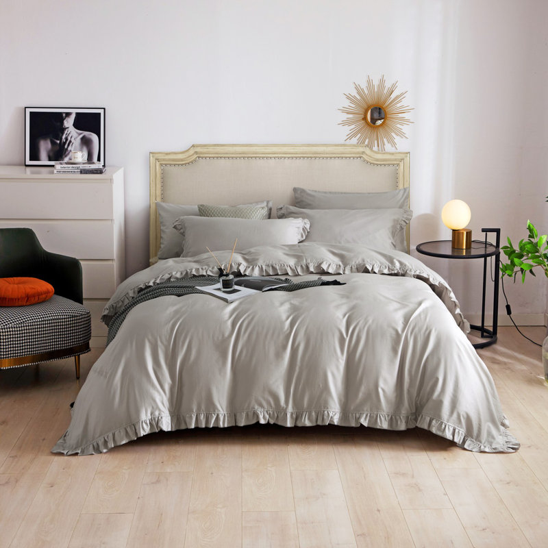 Sateen Duvet Cover, Gray, Twin Duvet Cover + 3 Additional Pieces 