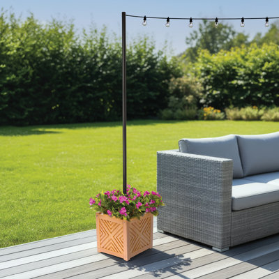 Ensemble de poteaux d'extérieur en bois 14 po avec panneau à chevrons en bois 14 po et ensemble de poteaux lumineux en acier thermolaqué à finition naturelle pour jardin, terrasse, porche et balcon