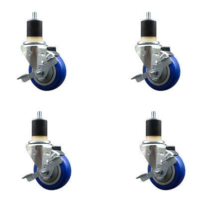 3.5 Inch SS Poly Swivel 1-7/8 Inch Expanding Stem Caster Set with Brake SCC