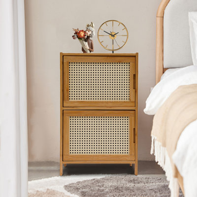 Bamboo 2 Tier Nightstand Cabinet for Bedroom, Living Room