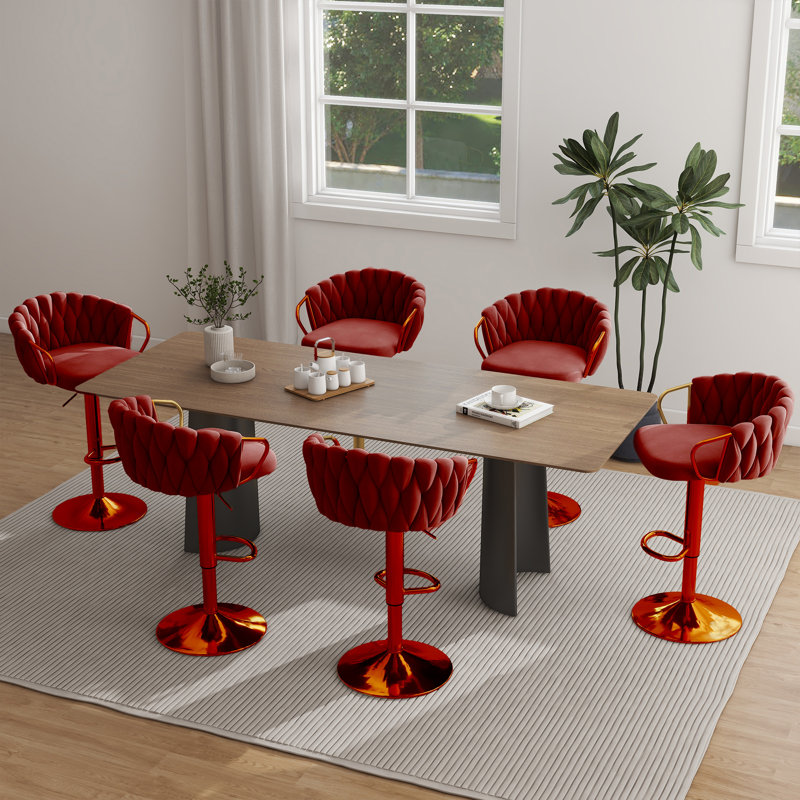 Swivel Upholstered and Velvet Bar Stool, Red