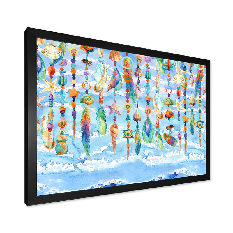 Bijoux de coquillage et de perles - Peinture sur toile, H 12 po x l 20 po x p 1 po, Cadre photo noir