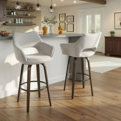 Sarah Fixed-Height Fabric Bar & Counter Stool with Bent Wood Legs & Round Footrest
