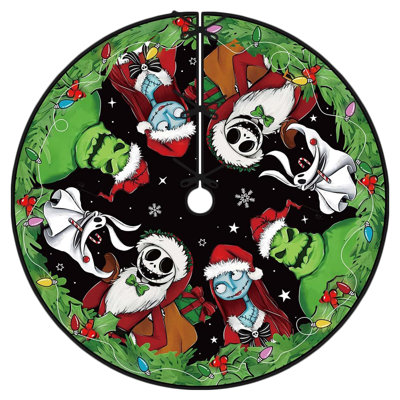 Christmas Tree Skirt 48 Inch Green Collar Holiday New Year Winter Xmas Decor For Home Party
