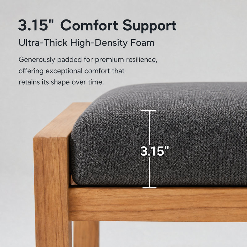 Banc d'extérieur en acier Astin avec finition grain de bois et coussin résistant aux intempéries