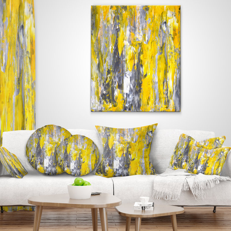 Grey and Yellow Abstract Pattern - Abstract Printed Throw Pillow, 12” x 20”, Rectangular