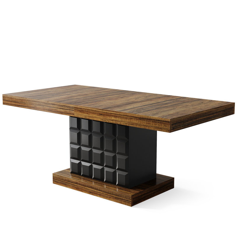 63'' Pedestal Dining Table for 4-6, Rustic Brown/Black