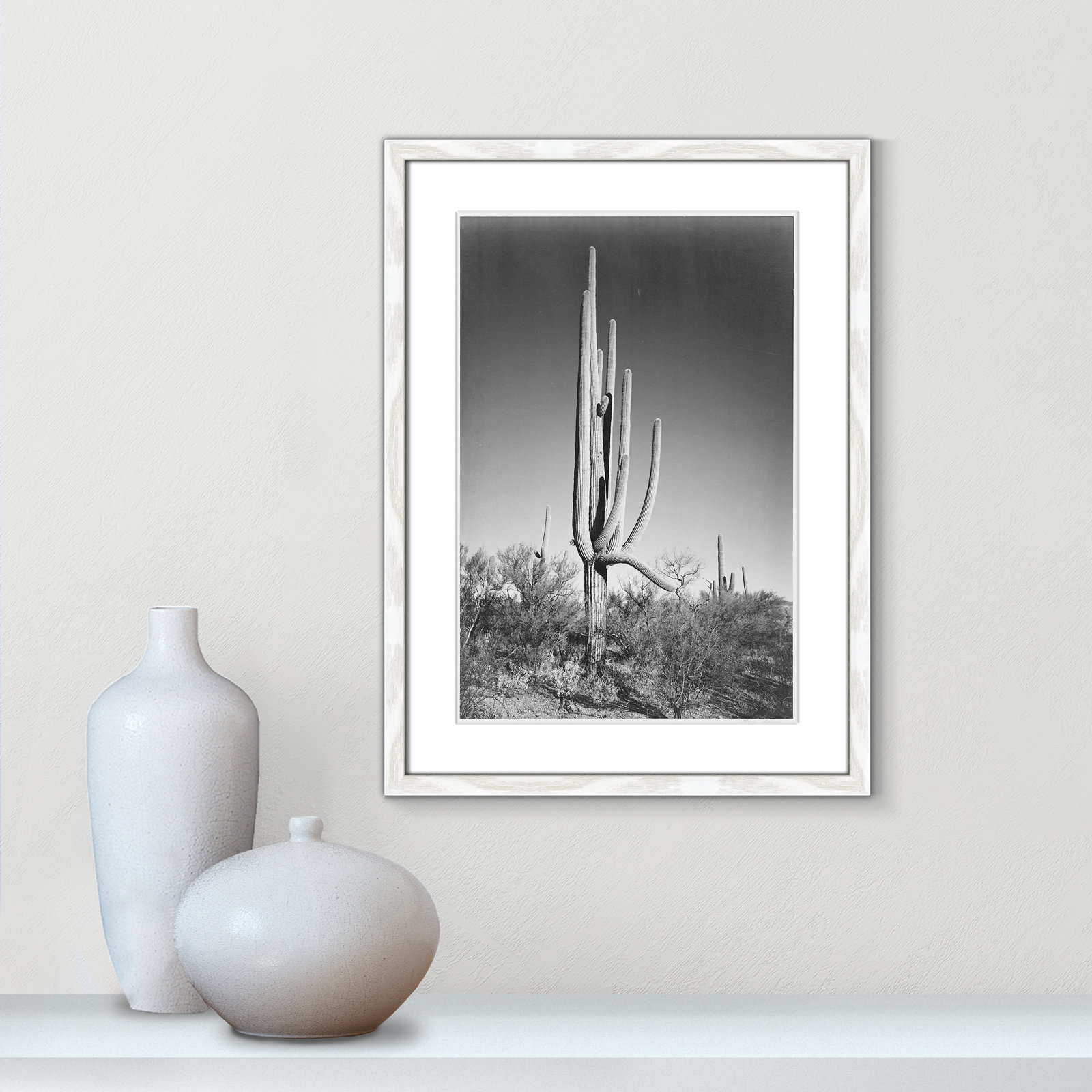 Saguaro National Monument Print by Ansel Adams, 23" H x 17" W x 0.75" D, White