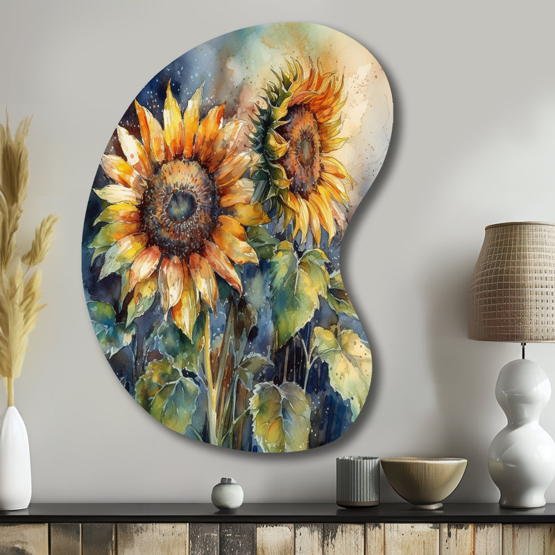 Lagrosa - art mural en forme de tournesol, impression asymétrique jaune sur métal, H 39 po x l 28 po