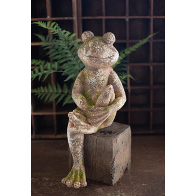  Frog on Stone Block Garden Statue 21"H – Rustic Textured Resin Outdoor Décor