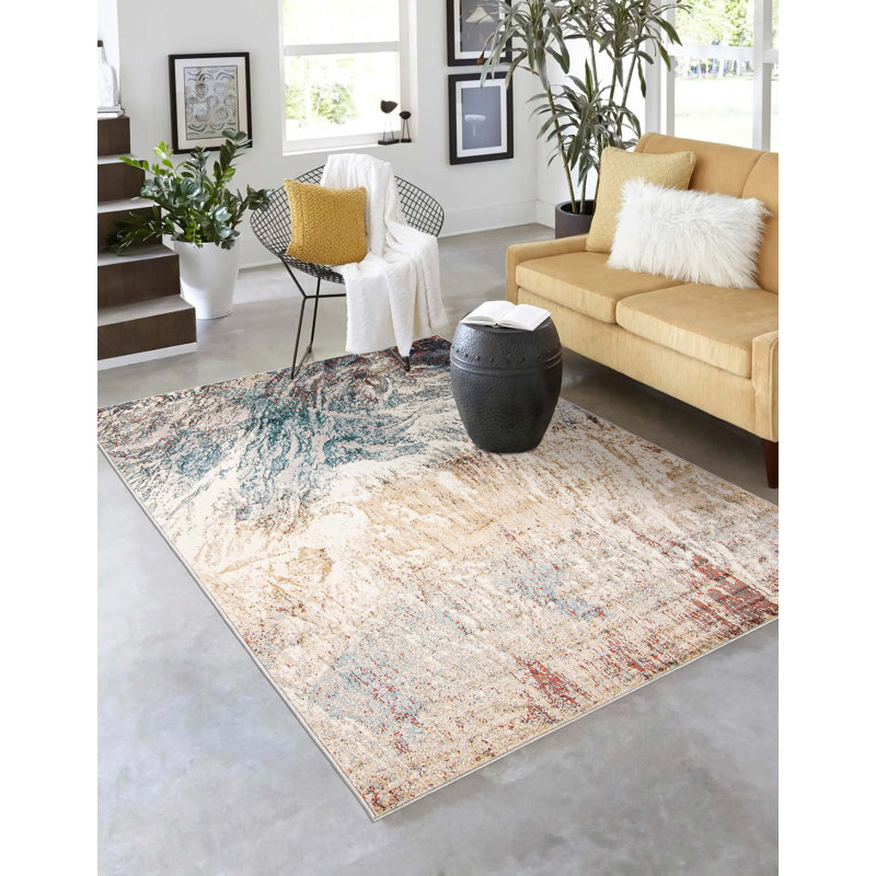 Tapis bleu sarcelle Kunta, Rectangle de 5 pi x 8 pi