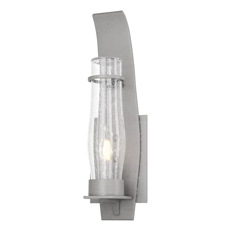 Sea Coast 1 - Bulb Outdoor Armed Sconce, Seeded Clear, 24.2" H x 6.2" W x 6.7" D, Burnished Steel