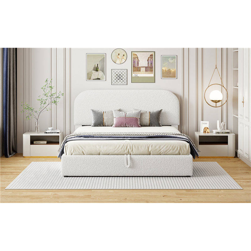 Lit plateforme tapissier Teddy, Blanc, Grand lit