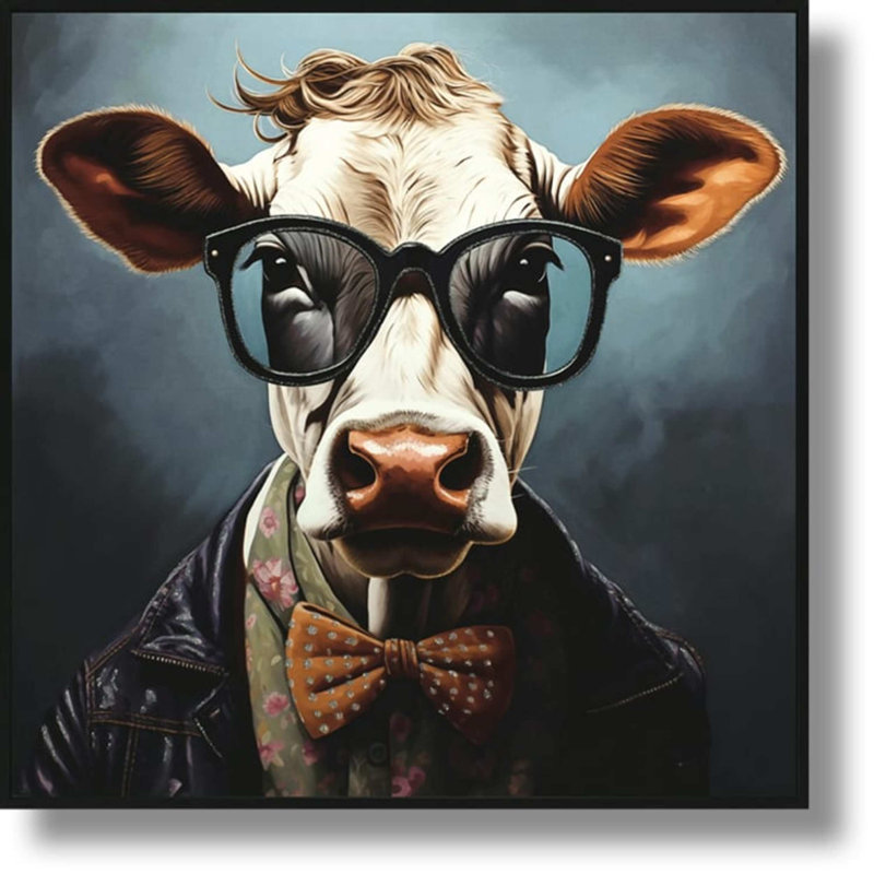 Art mural en toile Dapper Cow in Chic Attire - 25 po x 25 po - cadre noir