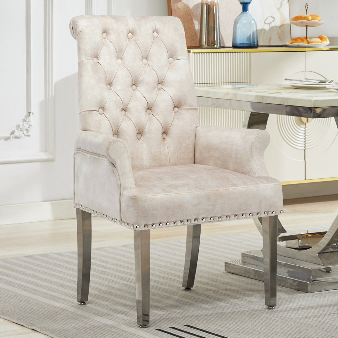 Upholstered Tufted Arm Dining Chairs Red Barrel Studio® Upholstery 