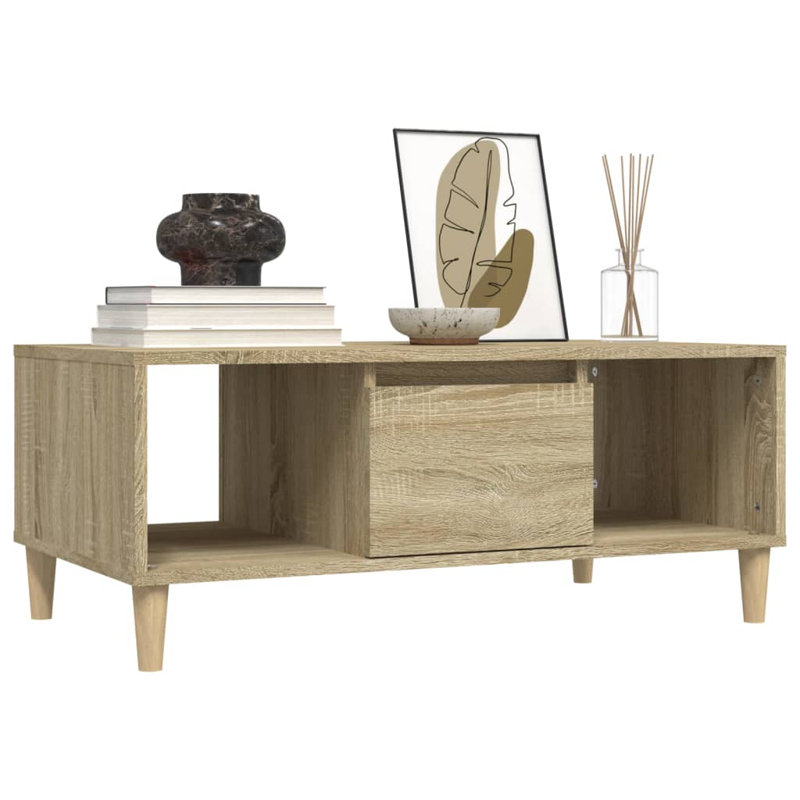 Huntoon Four Leg Coffee Table with Storage, Sonoma Oak