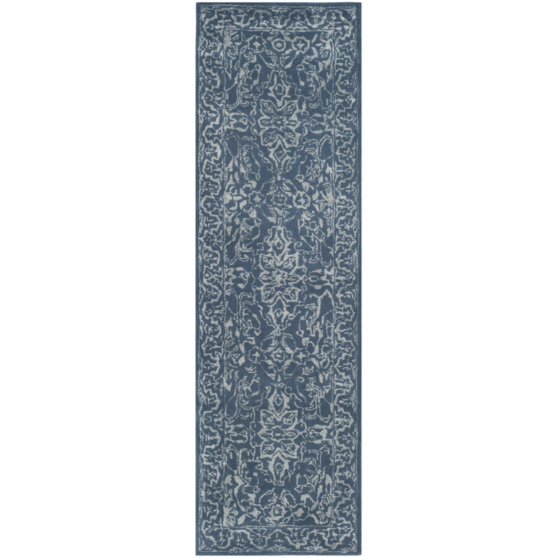 Samaniego Hand Tufted Viscose/Wool Oriental Rug in Gray/Blue, Runner 2'3" x 8'