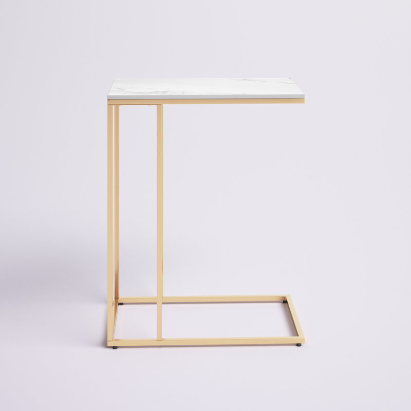 Ashana Marble Top C-Shaped End Table, Gold