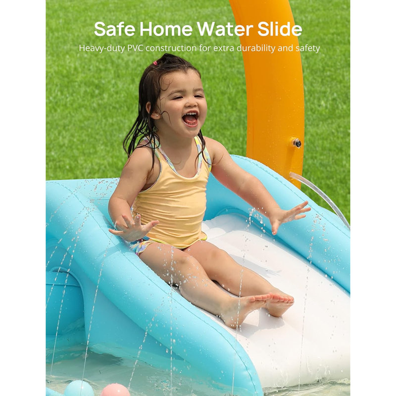 Kiddie Pool, Inflatable Play Center Kids Pool With Slide, Water Sprayers Thickened Wear-Resistant Full-Sized Swimming Pool For Kids Toddler Children, Garden Backyard & Indoor Use 110”X71”X53”