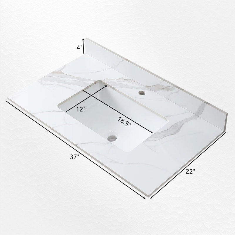 37 in. White Engineered Stone Composite Vanity Top with Rectangular Sink