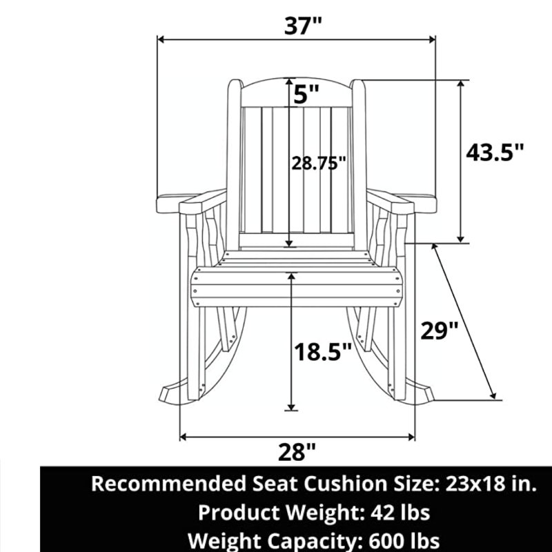 Chaise berçante robuste traitée 600 lb Mission, porte-gobelets, Chêne