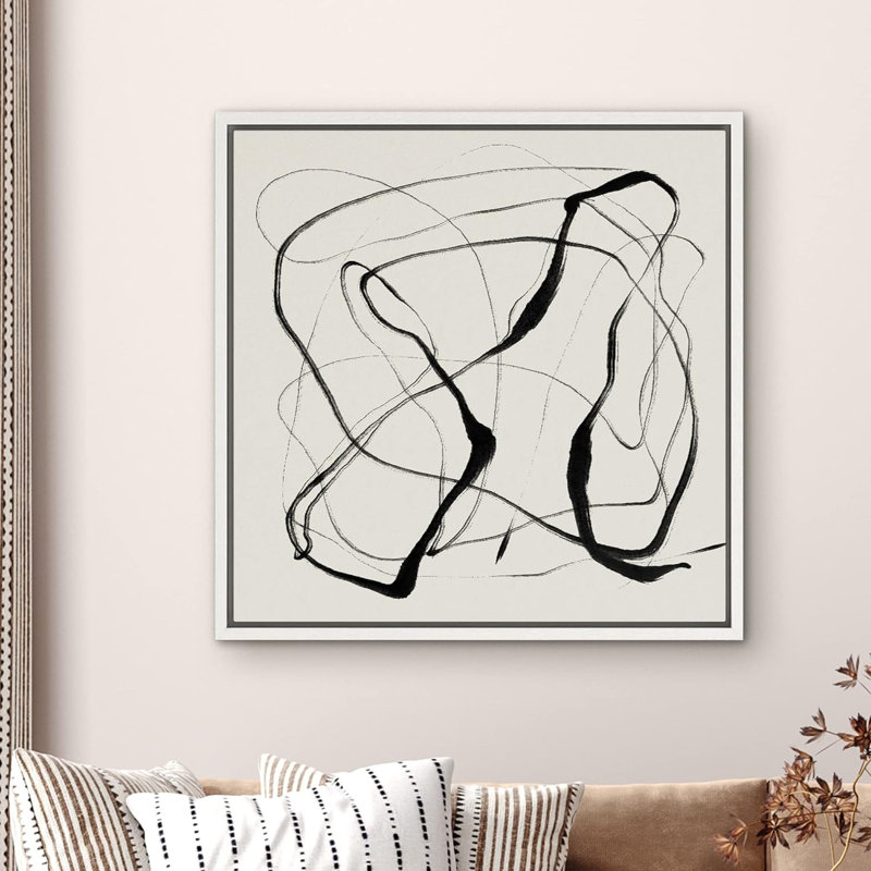 Graffiti Black Ribbon Line Collage Abstract Shapes Modern Art Decorative Contemporary Minimal, impression sur toile, Blanc