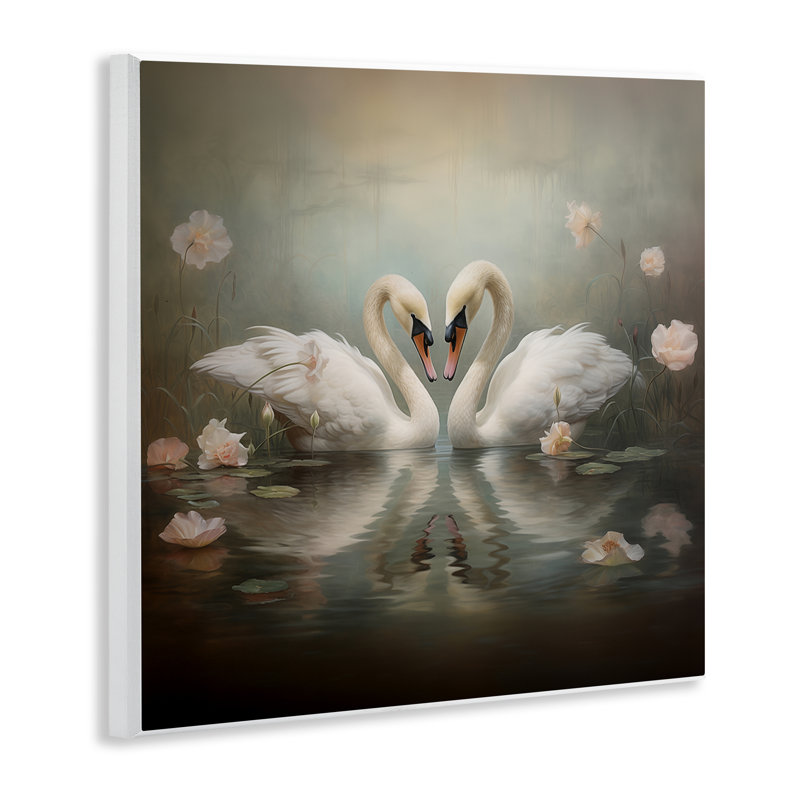 Plaque murale romantique avec cygnes romantiques dans un étang, design par Arlington Prints