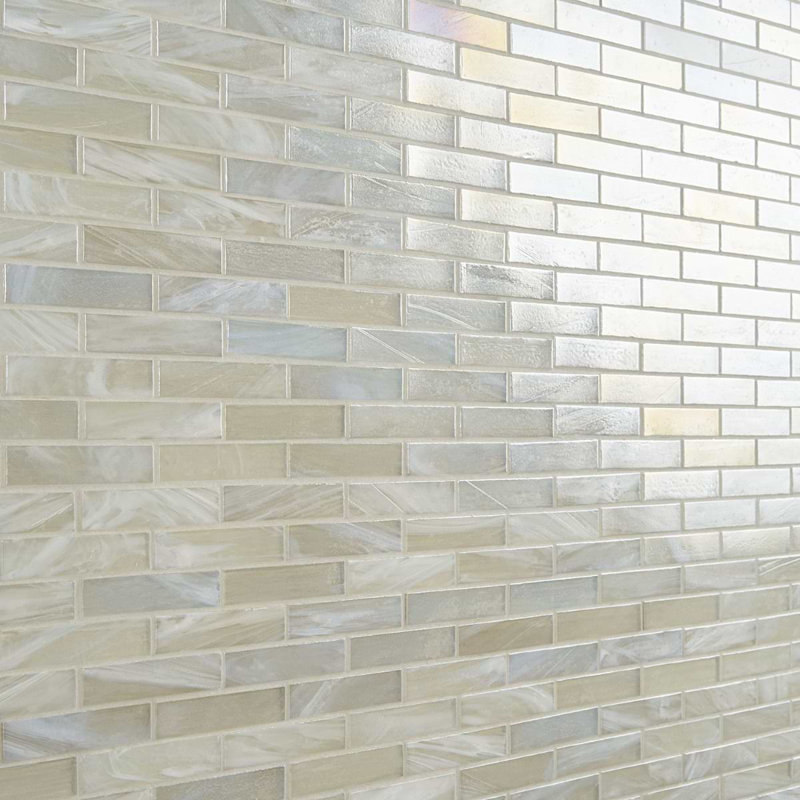 Artwater Iridescent Polished Glass Mosaic Tile, Pearl White