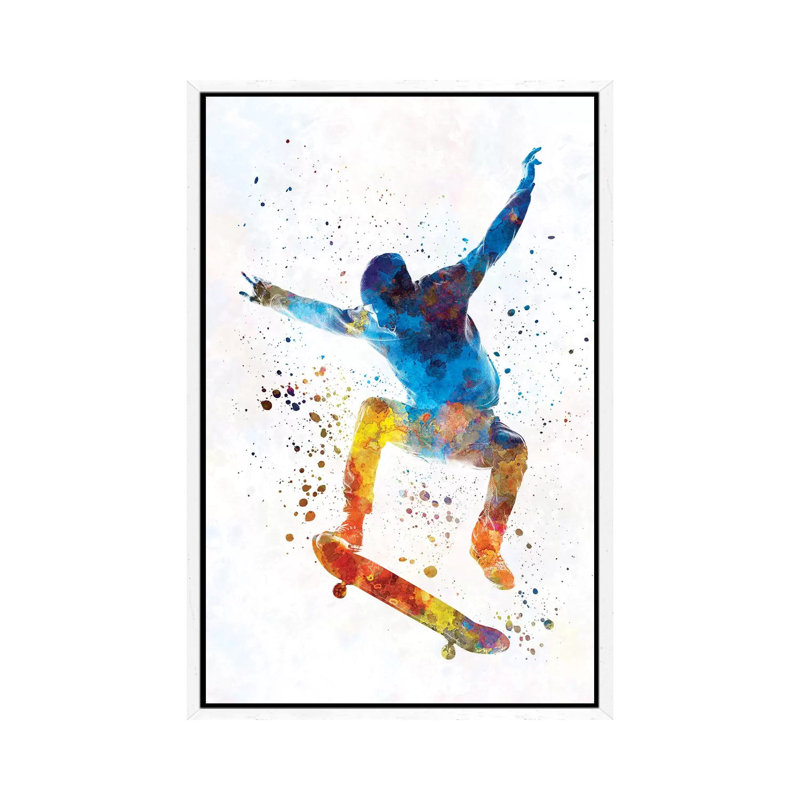 Skateboarder I by Paul Rommer - Painting on Canvas, White Framed, 66.04 cm H x 45.72 cm W