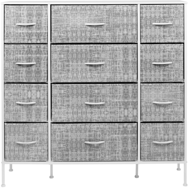 Gray and White 12-Drawer Steel Frame Dresser with Wood Top