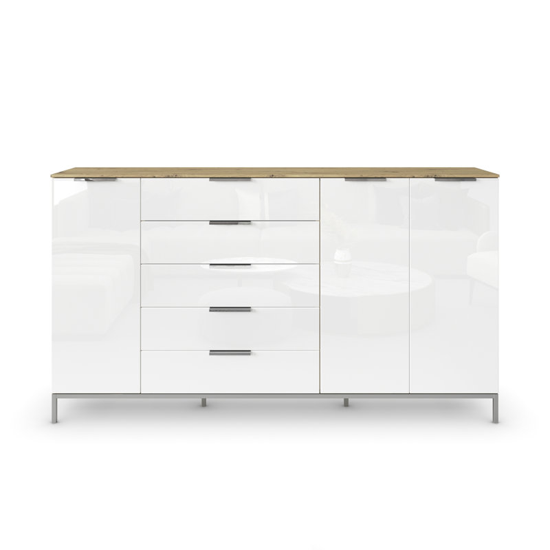 Flipp 5 - Drawer Chest of Drawers, Artisan Oak/White Glass/Chrome