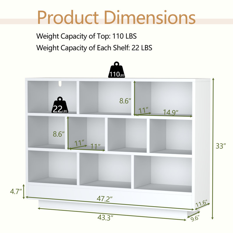Bianco Floating Bookcase, 10 Cube Bookcase with LED Light