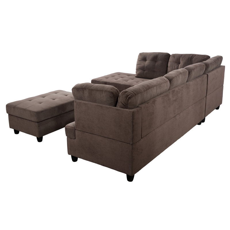 Carleah 3 - Piece L-Shaped Upholstered Sectional with Ottoman, Left Hand Facing, Brown Corduroy
