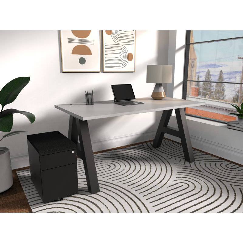 Serenity Modern A-Frame Executive Writing Office Desk, with Cushion Top Mobile Storage, 60x30, White Top, Brite White