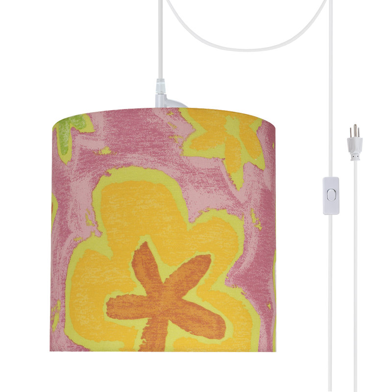 Luminaire suspendu tambour simple à 1 lumière Bosworth, Rose / jaune, H 8 po x l 8 po x P 8 po