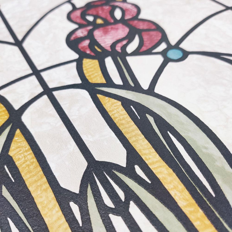 Papier peint floral avec vitrail rouge, Rouge