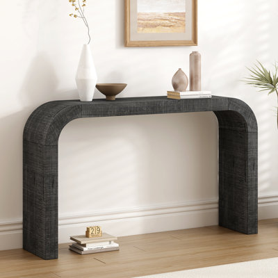 Console en bois 52 po avec rebord incurvé, texture naturelle