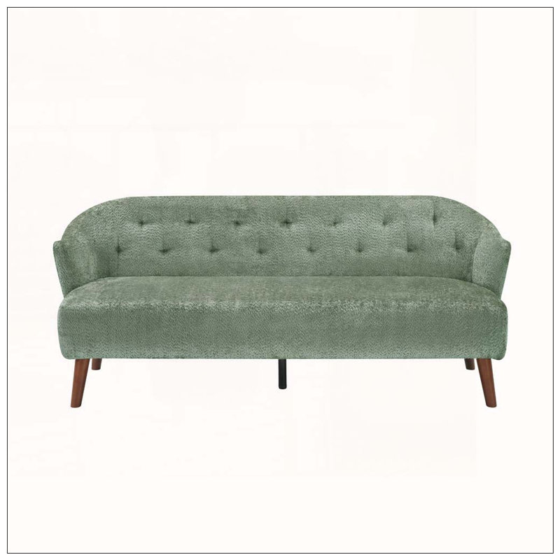 Canapé Mid-Century 3 places avec dossier capitonné et tissu moelleux, Green Fabric