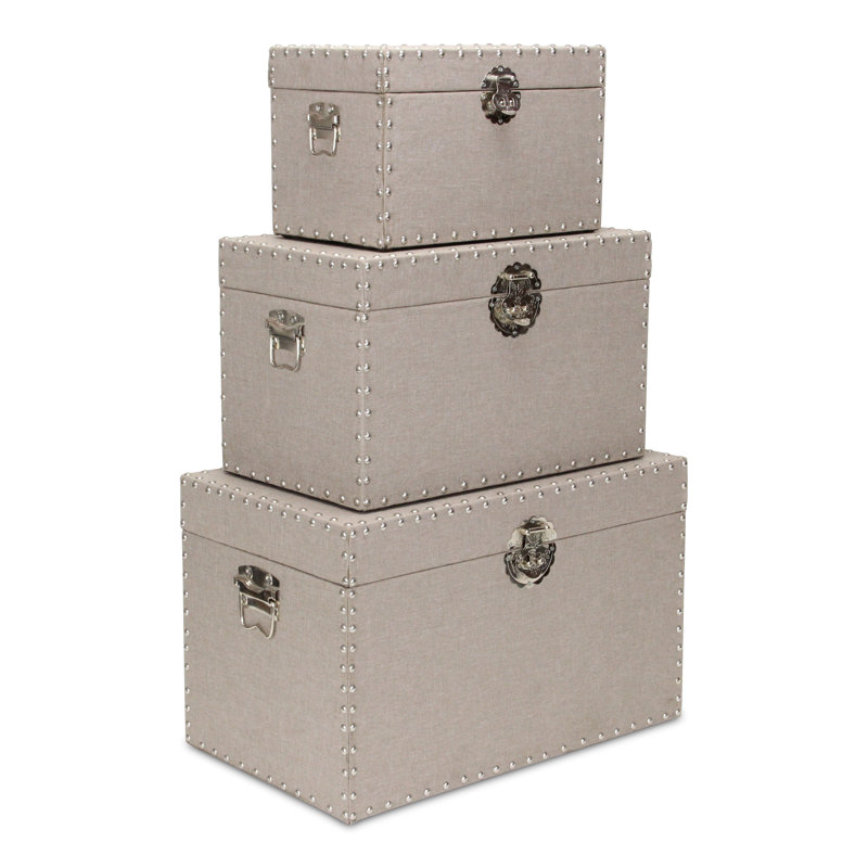 Ensemble de boîtes en bois/tissu 3 pièces