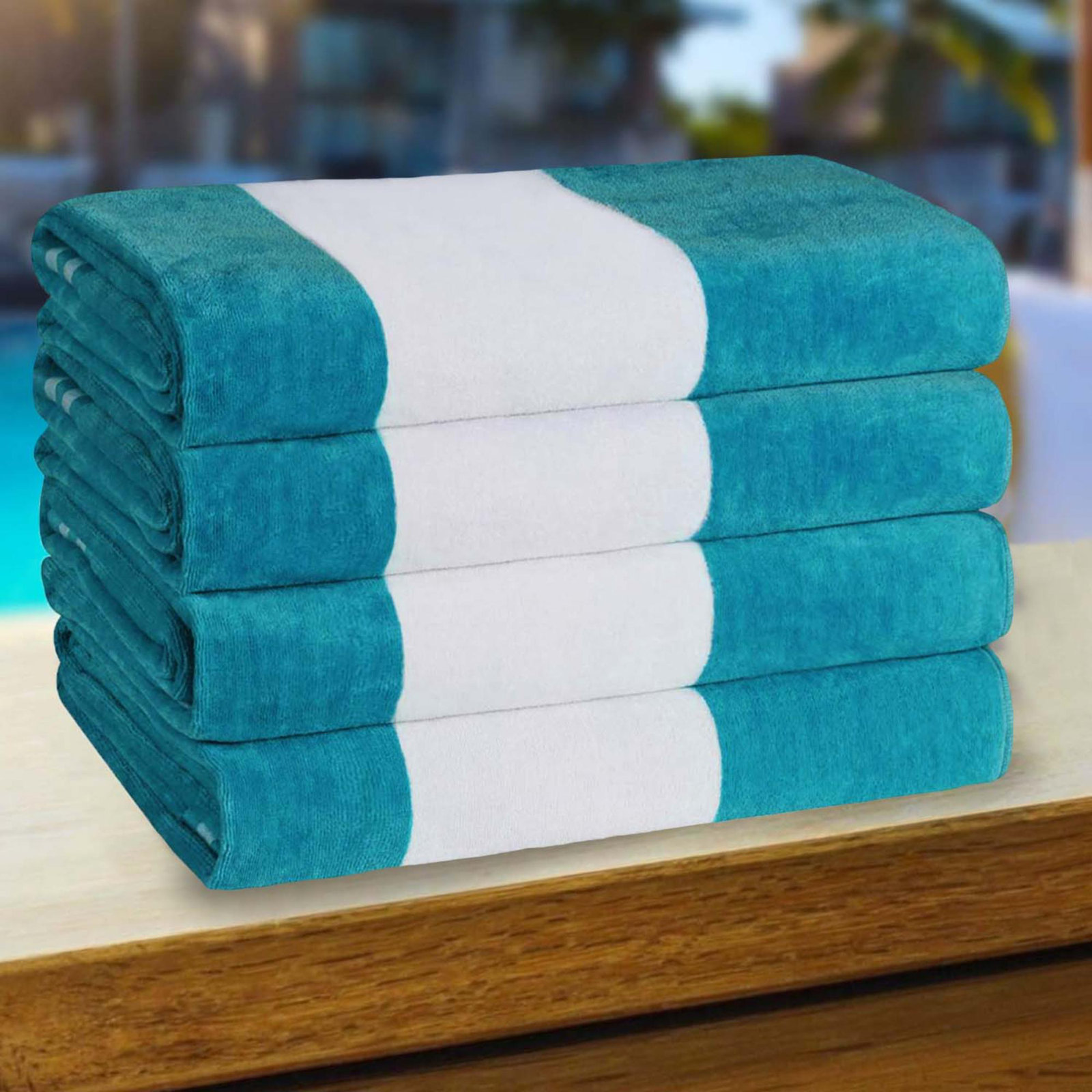 Calheta Cotton Oversized Cabana Stripe Beach Towels, Turquoise, 4